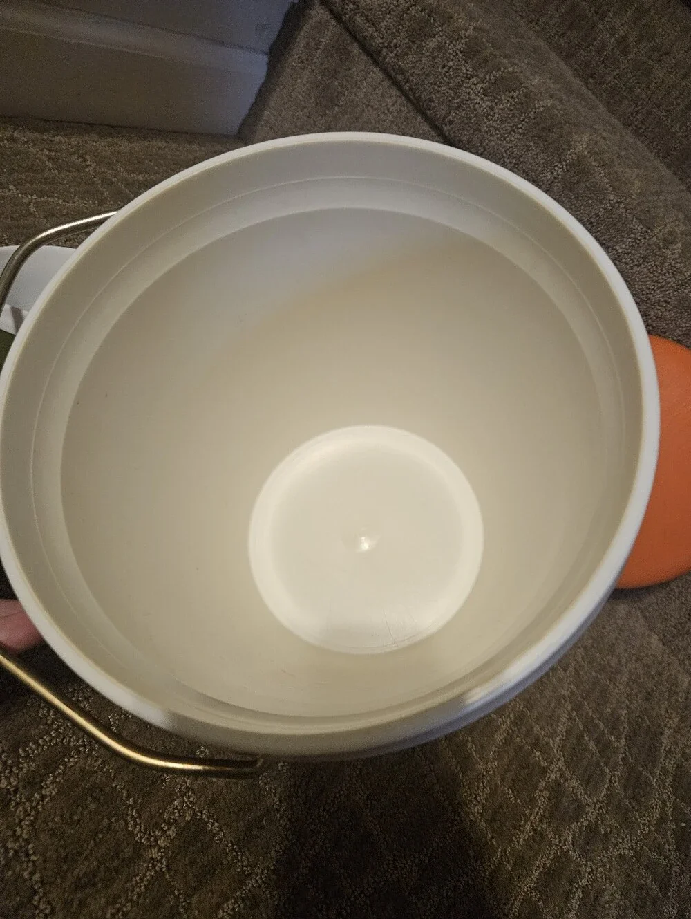 Vintage Retro Orange & White Ice Bucket With Green Cup & Tongs